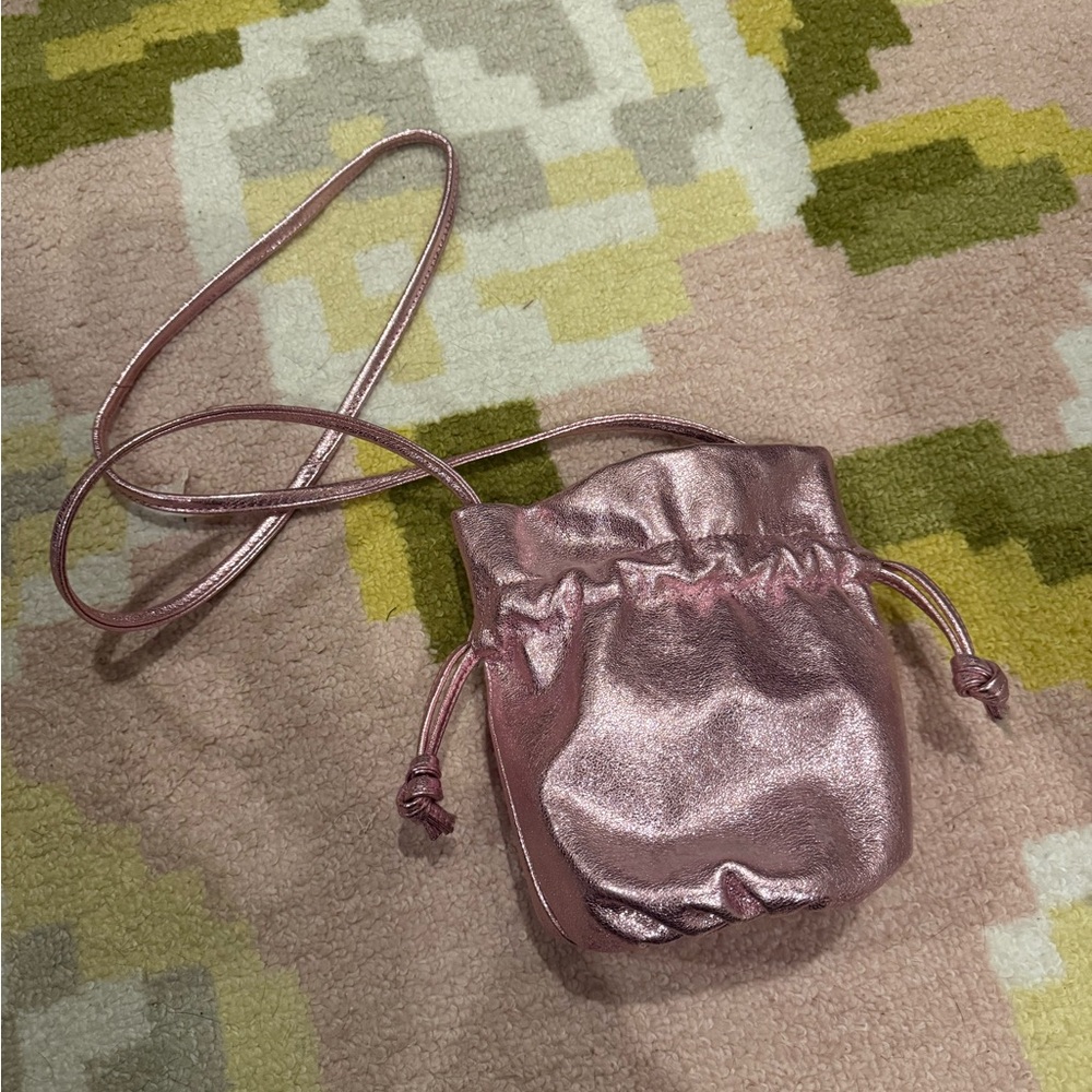 Jcrew Metallic Pink Drawstring Bag